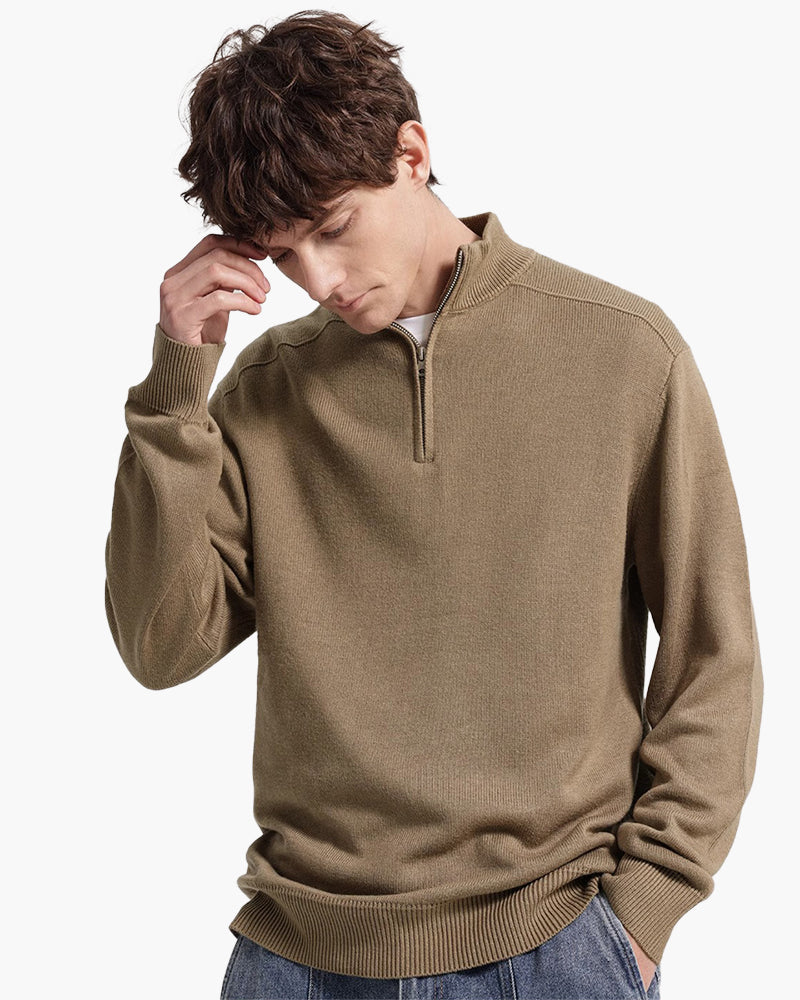 Maglione Invernale da Uomo con Mezza Zip e Orlo a Coste