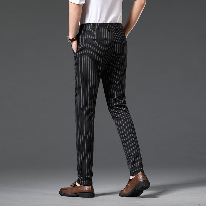 Pantaloni da Uomo a Righe Sottili con Slim Fit e Vita Media