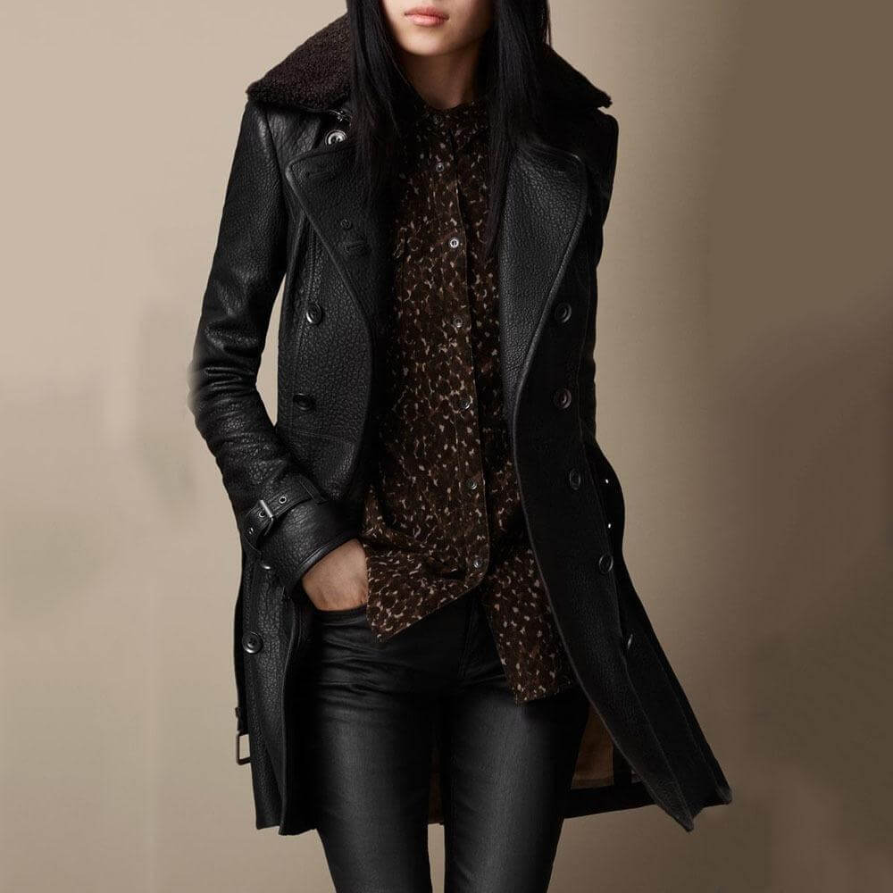 Trench in Pelle di Alta Qualità con Design Classico e Taglio Sartoriale, Ideale per Tutte le Stagioni