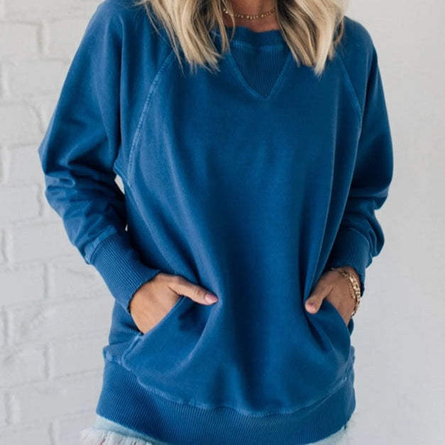 Maglione da Donna in Maglia a Coste con Tasche Laterali