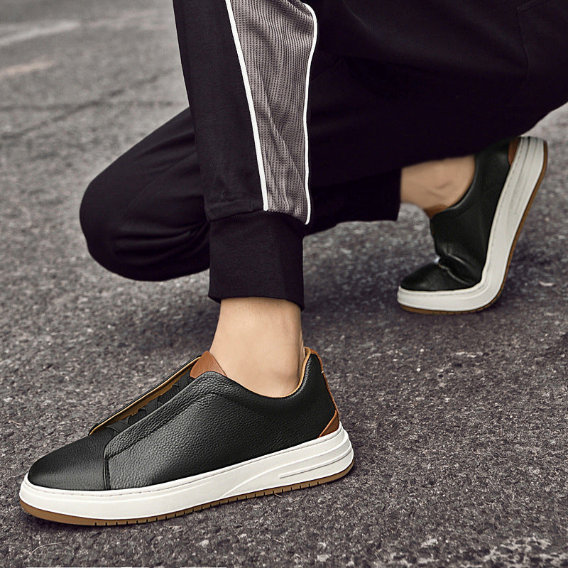 Scarpe da uomo in pelle slip-on basse con suola in gomma | Ideali per primavera e autunno