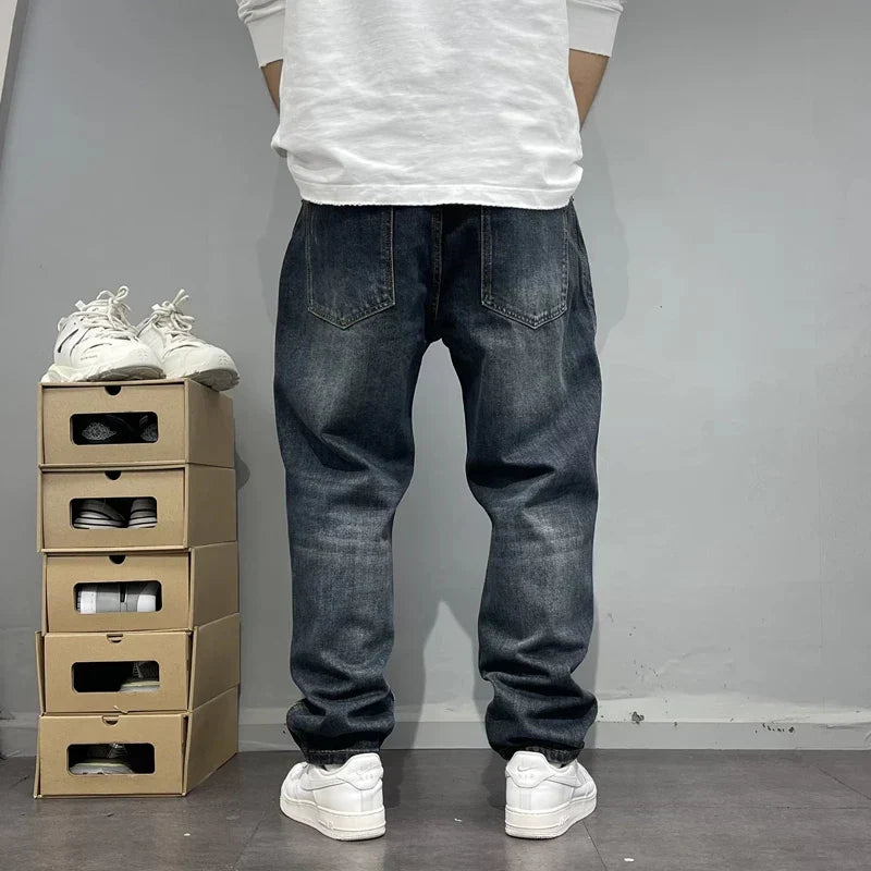 Jeans Patchwork da Uomo con Tasche Cargo e Vestibilità Tapered