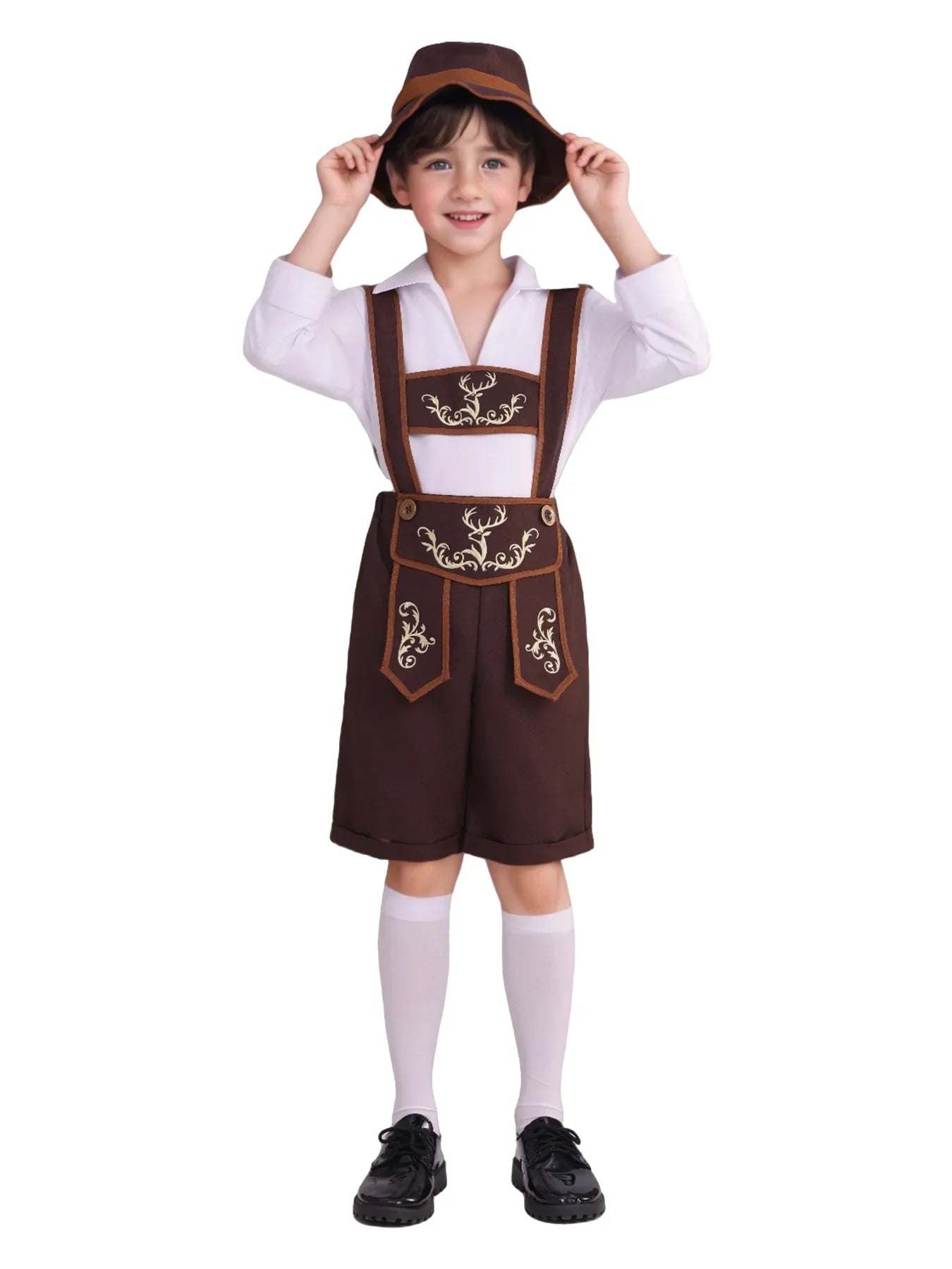 Costume Bavarese da Bambino con Lederhosen Cappello Camicia e Calze per Oktoberfest