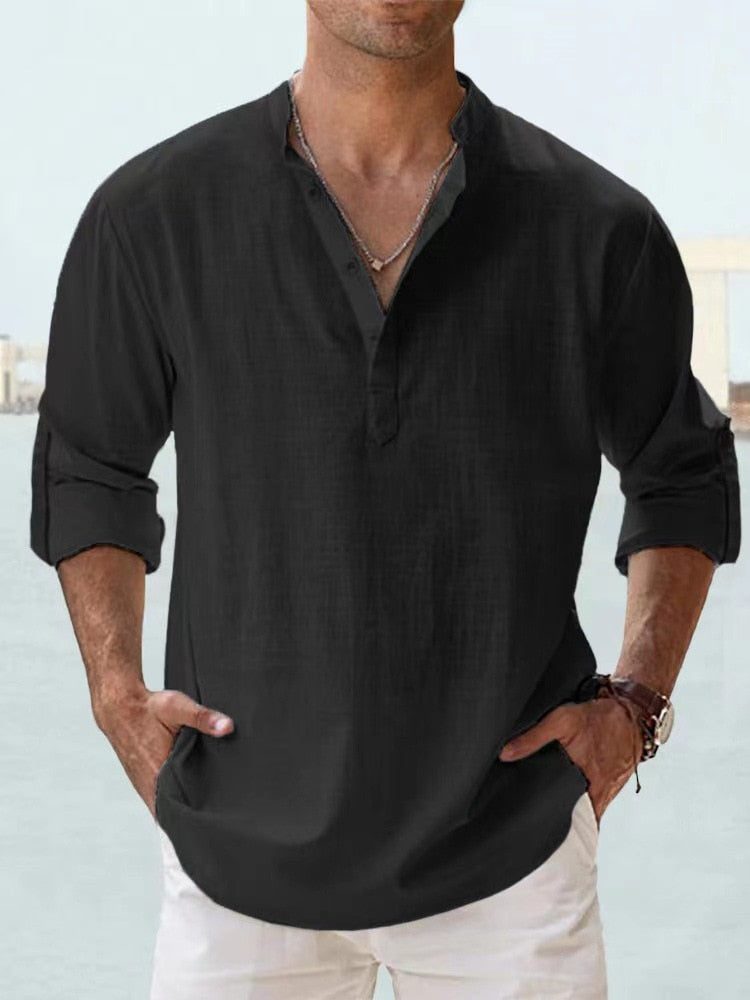 Camicia da Uomo Leggera in Lino a Maniche Lunghe I Ideale per l’Estate