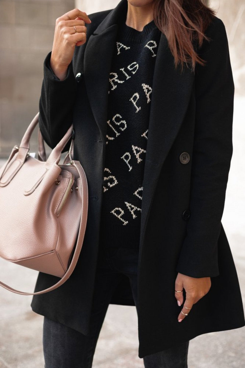 Elegante Cappotto di Lana con Bottoni per Donna