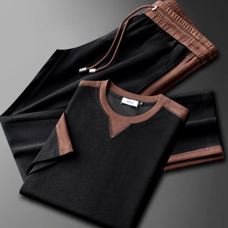 Set Lounge da Uomo con Maglia Girocollo a Contrasto e Pantaloni con Coulisse