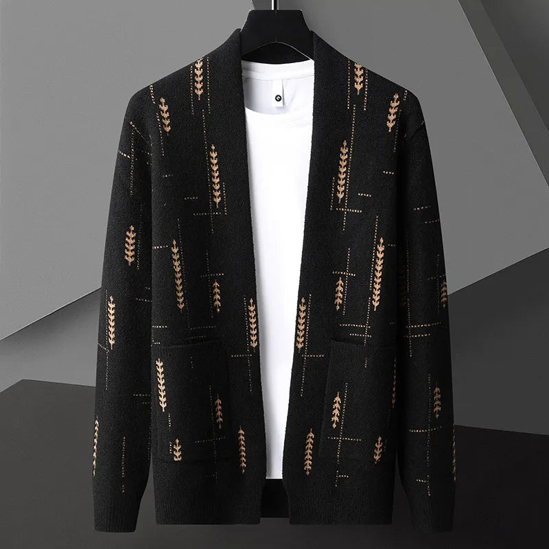 Cardigan da Uomo Autunnale con Stampa a Maglia Heritage e Maniche Lunghe