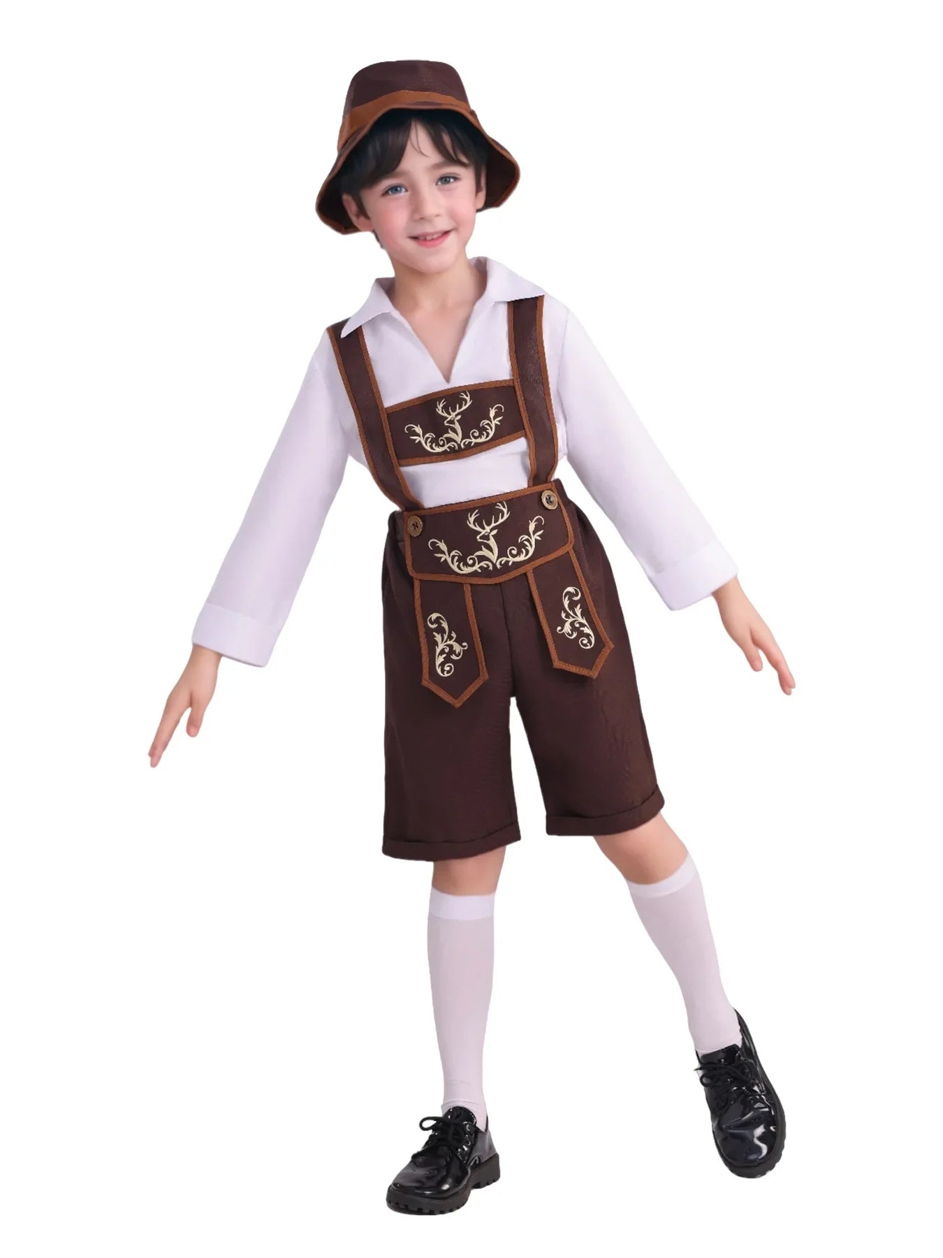 Costume Bavarese da Bambino con Lederhosen Cappello Camicia e Calze per Oktoberfest