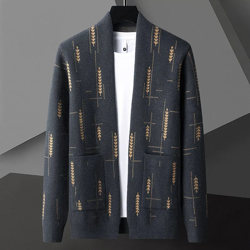 Cardigan da Uomo Autunnale con Stampa a Maglia Heritage e Maniche Lunghe