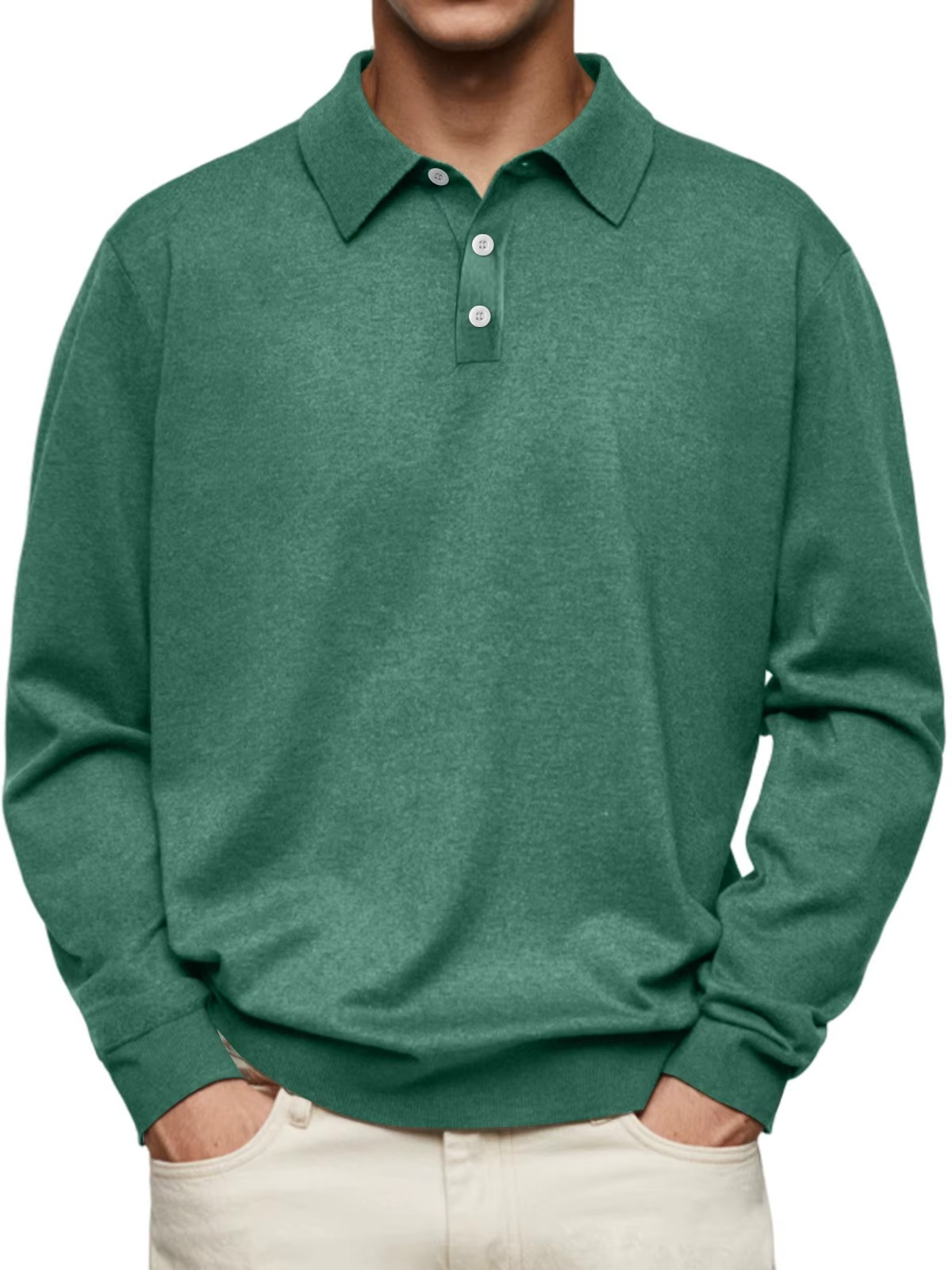 Polo da Uomo a Manica Lunga con Vestibilità Regolare e Polsini a Costine
