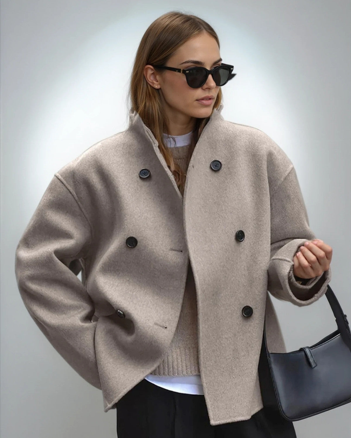 Cappotto Autunnale da Donna Oversize Lungo con Bottoni