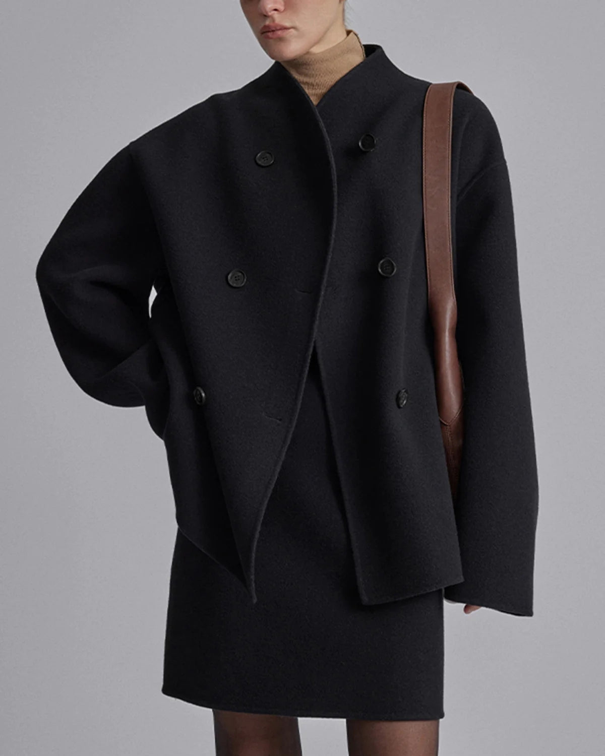 Cappotto Autunnale da Donna Oversize Lungo con Bottoni