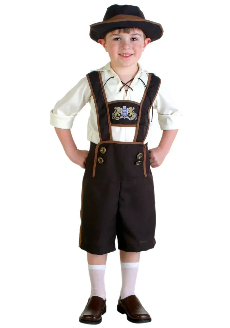 Set Costume Oktoberfest per Bambini con Lederhosen Camicia e Cappello