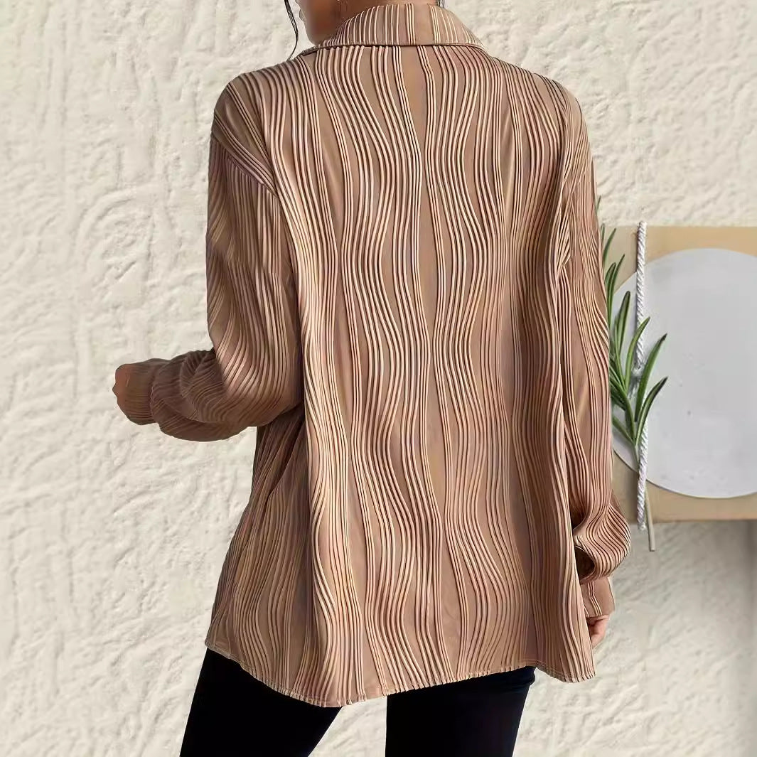 Camicia Plus Size da Donna a Manica Lunga con Colletto Classico e Chiusura a Bottoni