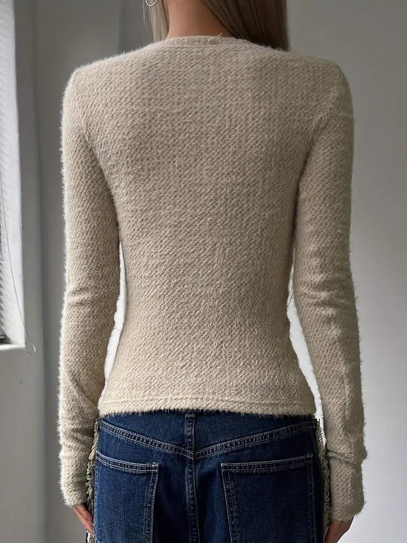 Maglione da Donna Girocollo in Maglia con Design Minimalista