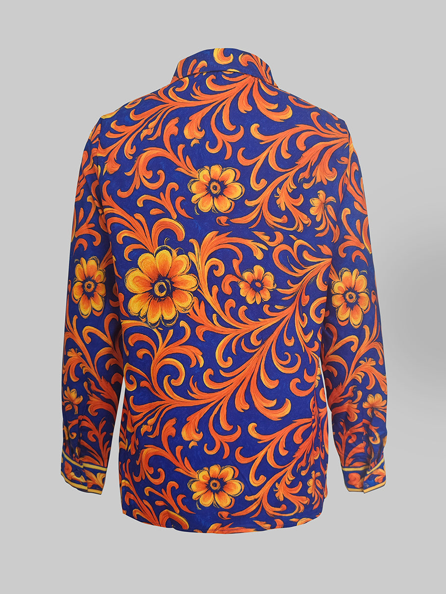 Blusa da Donna Primaverile con Stampa Floreale, Colletto e Chiusura a Bottoni