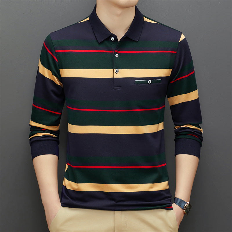 Men's Long Sleeve T-Shirt with Stripes and Loose Fit