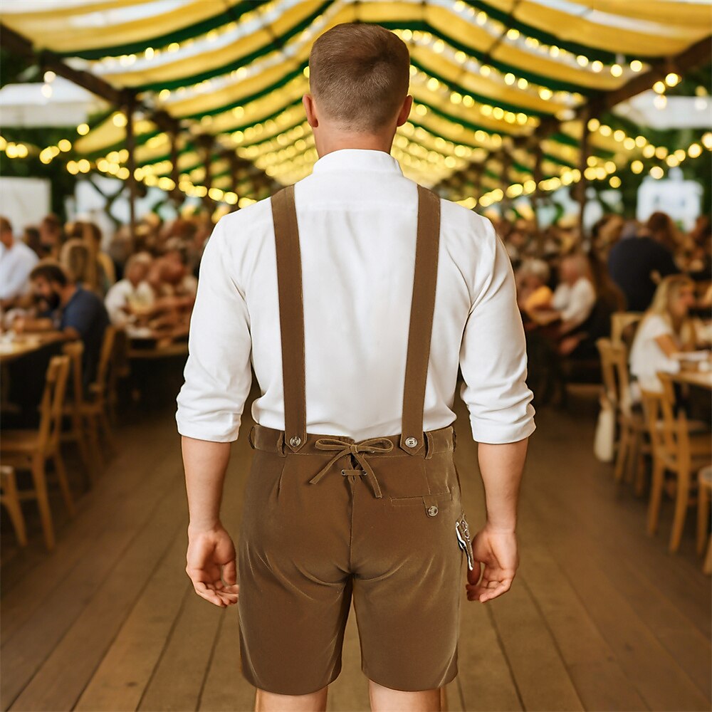 Lederhosen da Uomo per Oktoberfest con Ricami Bretelle e Tasche Laterali
