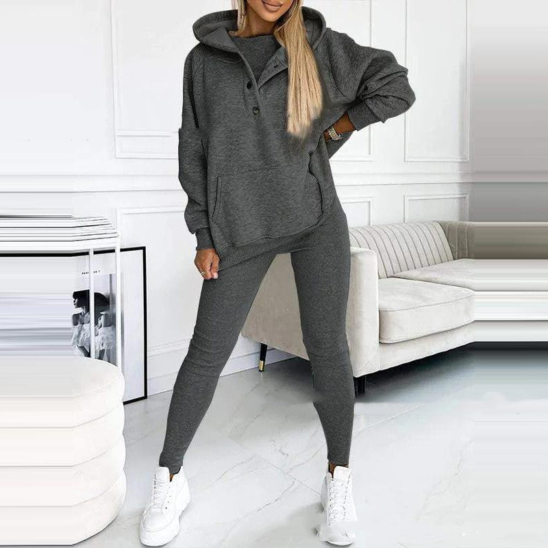 Completo da Donna in 3 Pezzi con Felpa con Cappuccio, Gilet Senza Maniche e Pantaloni Slim Fit