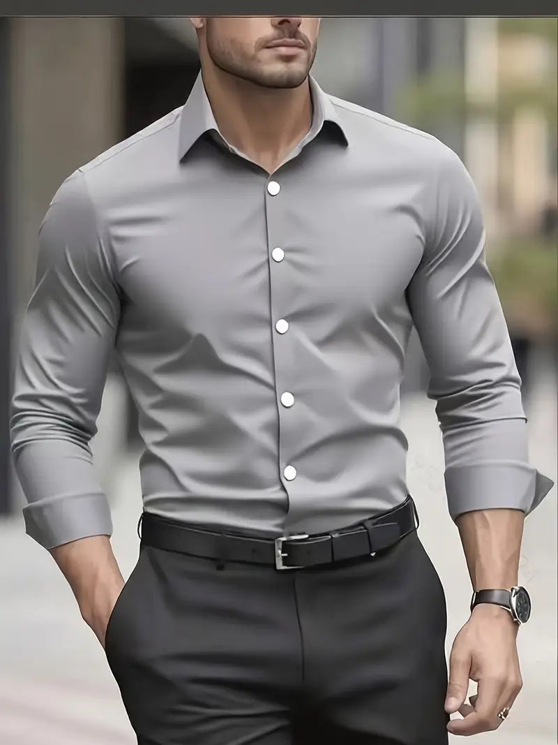 Camicia da Uomo a Manica Lunga Slim Fit in Tessuto Traspirante