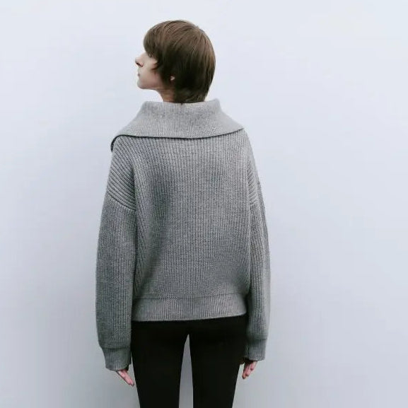 Maglione Knit Donna Collo Con Zip Maniche Lunghe