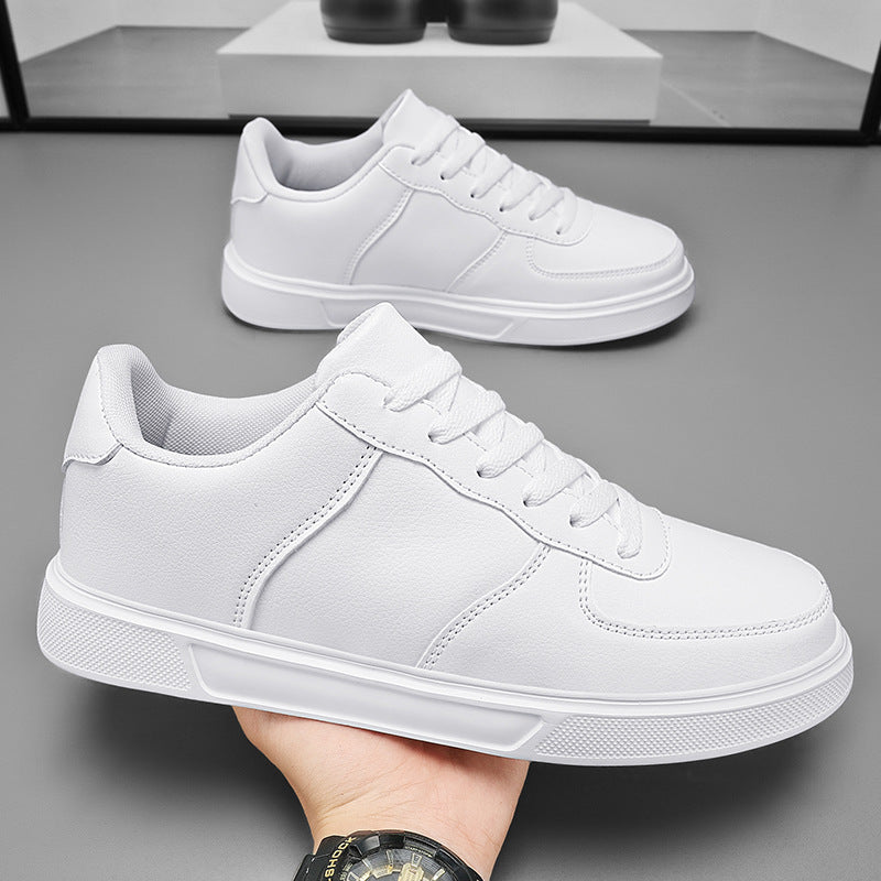 Scarpe da ginnastica bianche unisex in pelle sintetica, design minimalista, suola in gomma antiscivolo, perfette per moda casual e sportiva.
