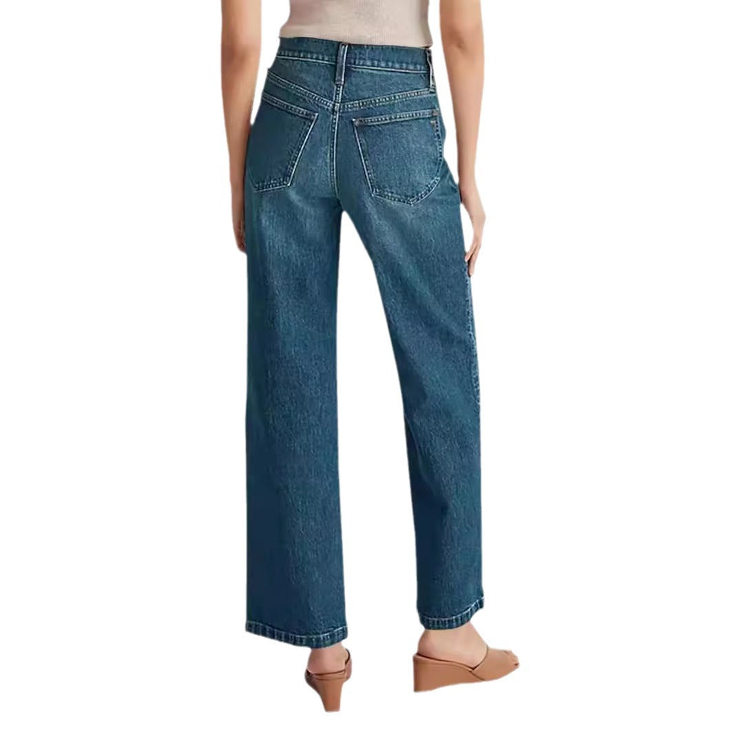 Damejeans med vide ben og høj talje med revnet design og firkantede lommer