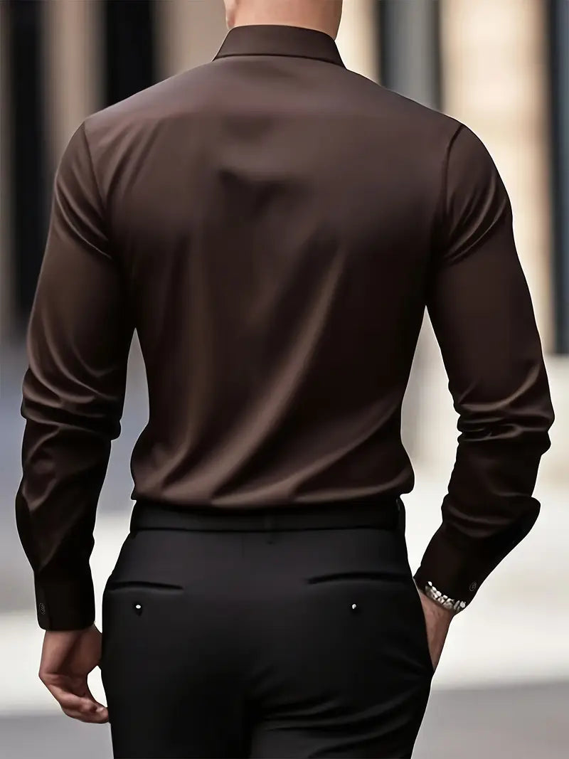 Camicia da Uomo a Manica Lunga Slim Fit in Tessuto Traspirante