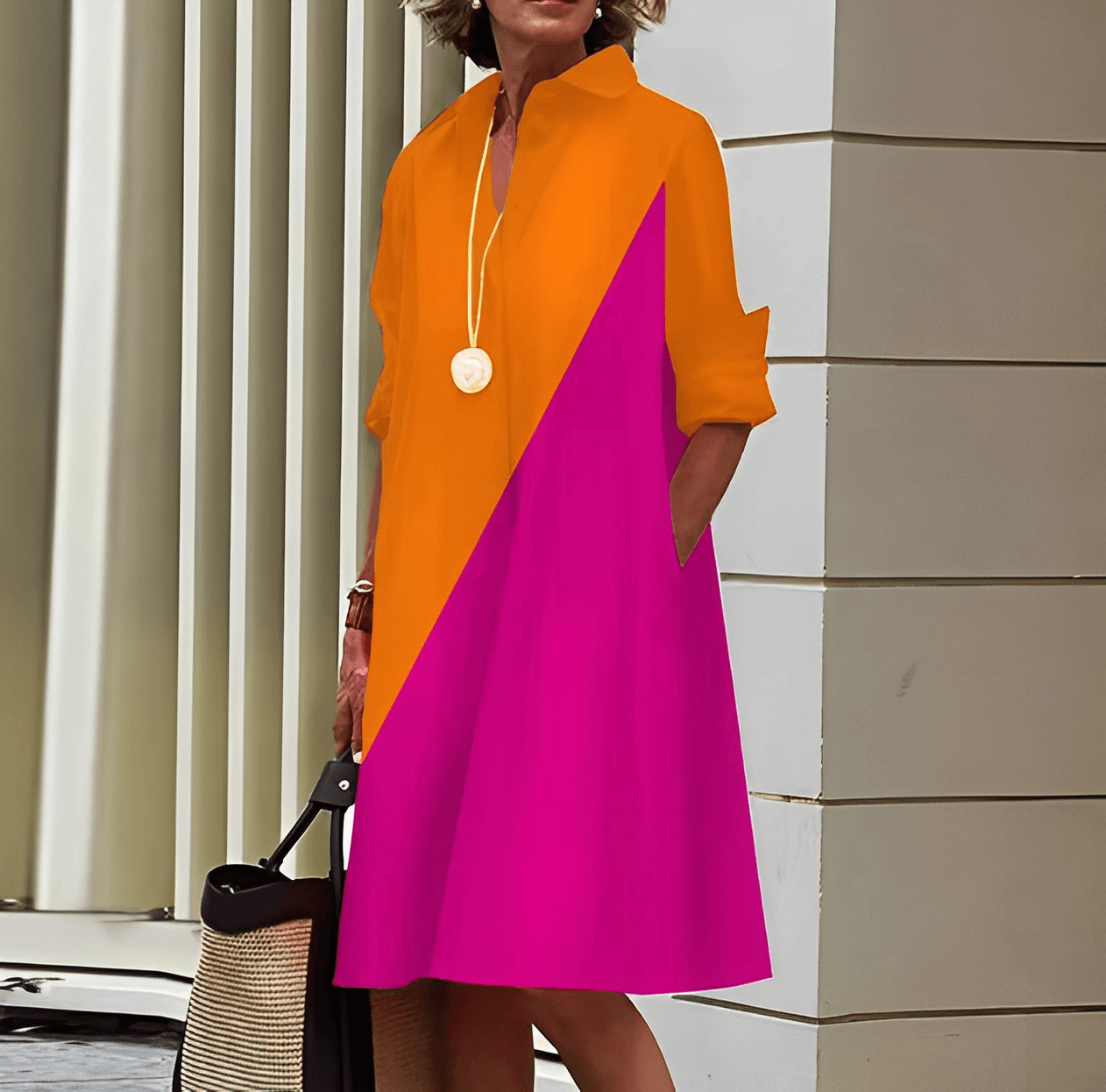 Abito con colletto risvoltato e silhouette elegante ideale per l'estate