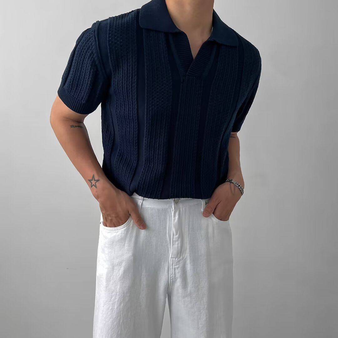 Polo da Uomo a Maniche Corte in Maglia a Rete Ideale per l'Estate