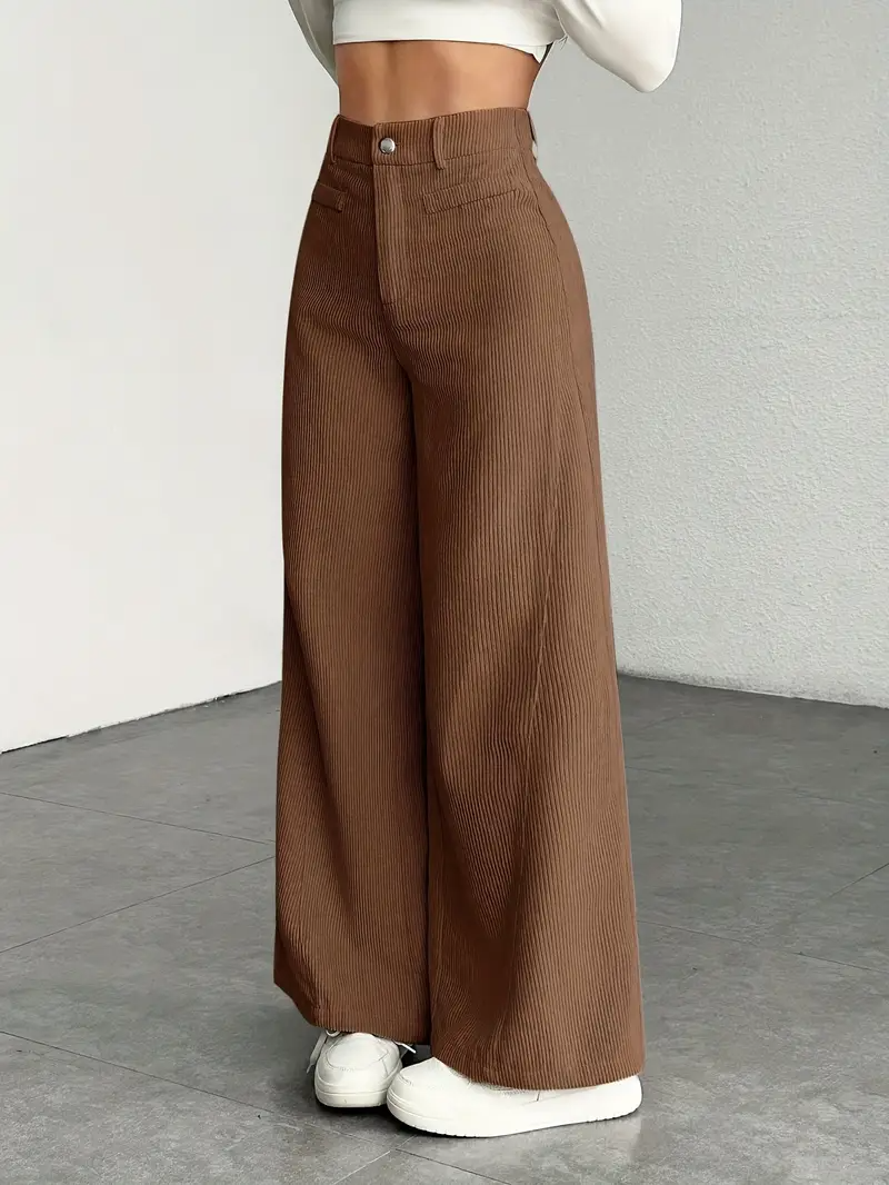 Pantaloni da Donna in Velluto a Coste a Vita Alta e Gamba Larga