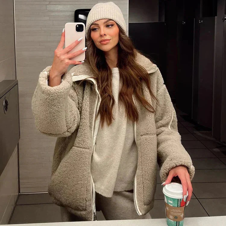 Giacca Invernale da Donna con Cappuccio, Cerniera e Tasche Frontali