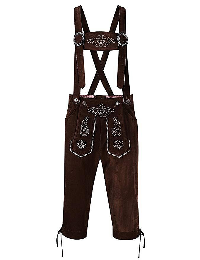 Pantaloni Lederhosen da Uomo con Ricami e Bretelle Regolabili per Oktoberfest