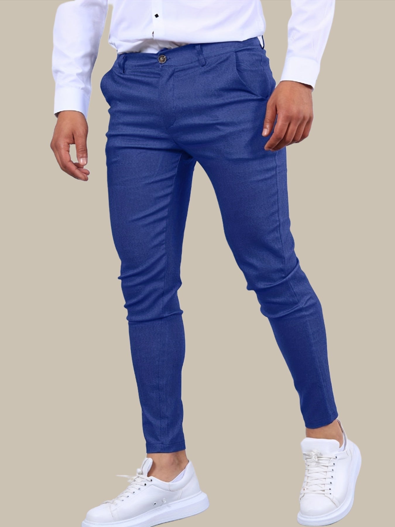 Pantaloni Chino Skinny Fit Uomo Con Gamba Tapered E Chiusura A Zip