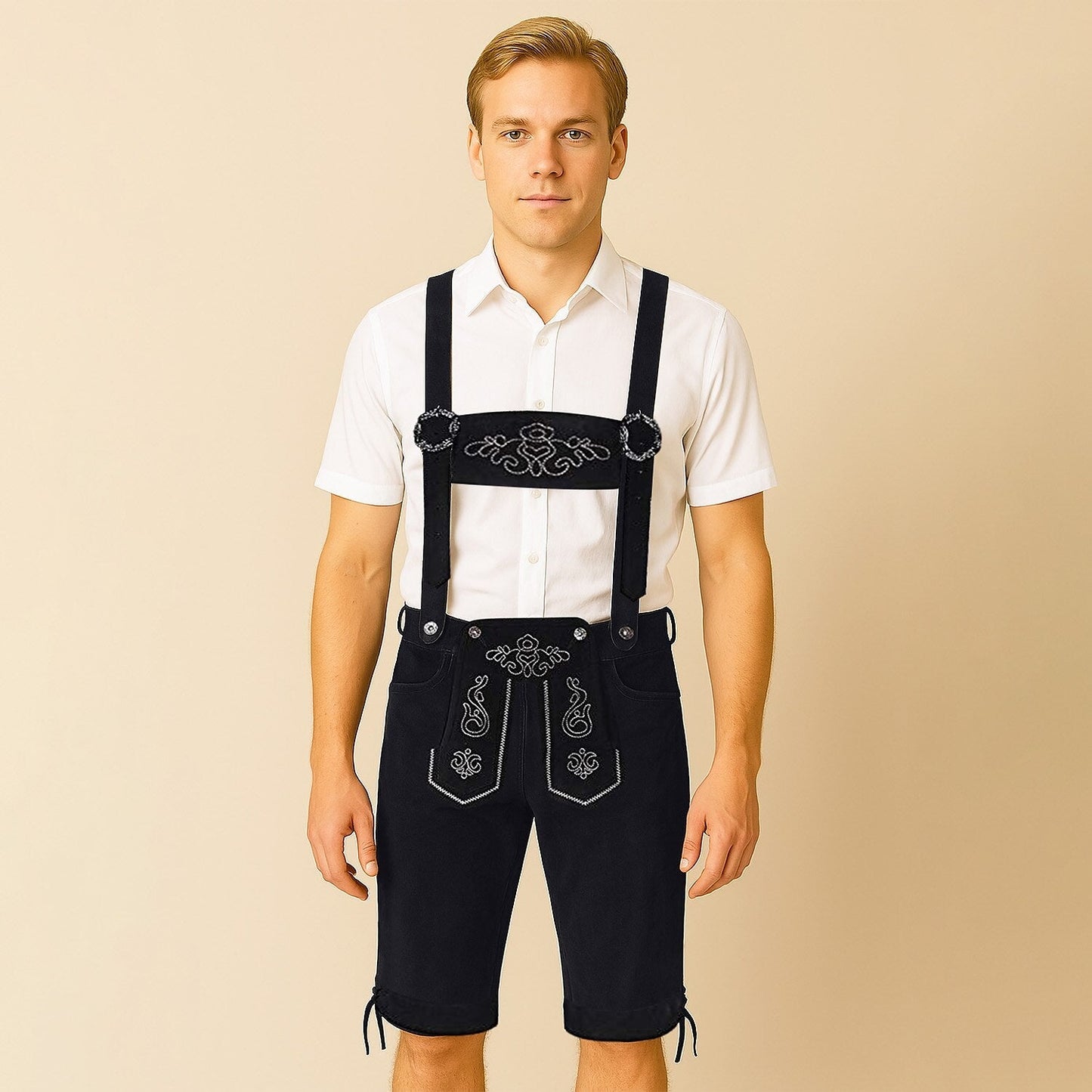 Pantaloni Lederhosen da Uomo con Ricami e Bretelle Regolabili per Oktoberfest