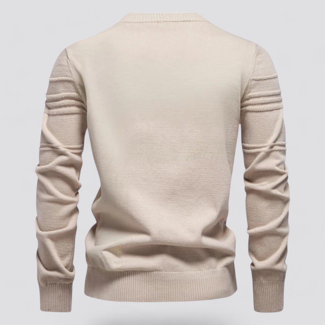 Maglione beige uomo, maniche lunghe, design moderno, tessuto morbido, stile casual, ideale per autunno e inverno, moda maschile elegante.