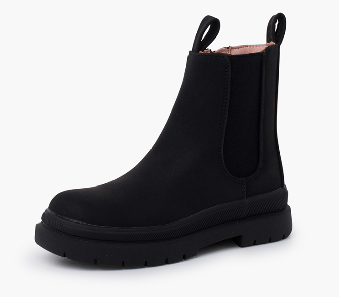 Stivaletti da Donna con Zeppa Tacco Basso Punta Tonda Suola in Gomma Nero