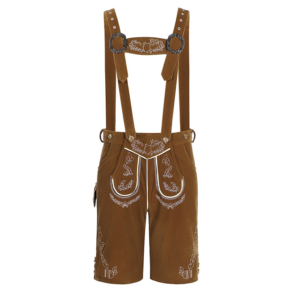 Lederhosen da Uomo per Oktoberfest con Ricami Bretelle e Tasche Laterali