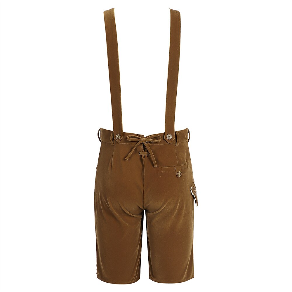 Lederhosen da Uomo per Oktoberfest con Ricami Bretelle e Tasche Laterali