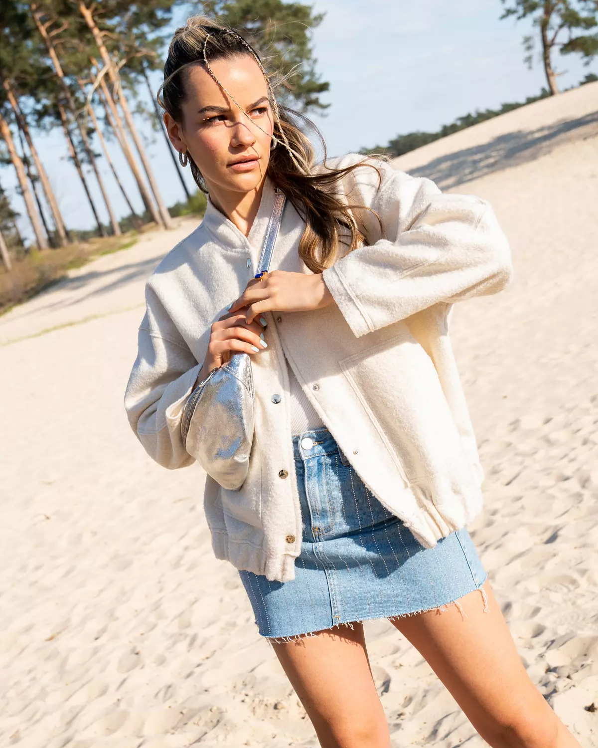 Bomber Primaverile da Donna Oversize con Design in Tweed