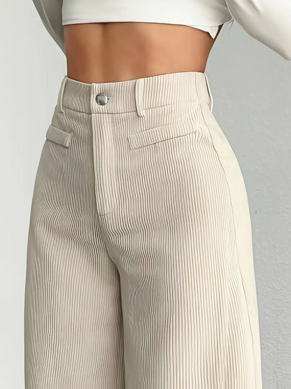 Pantaloni da Donna in Velluto a Coste a Vita Alta e Gamba Larga