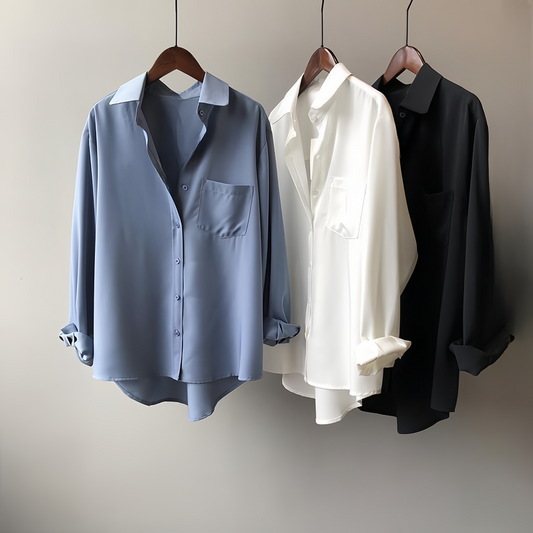 Camicia Blusa da Donna con Taglio Sartoriale e Drappeggio Fluido