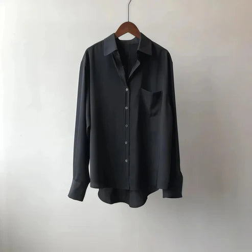 Camicia Blusa da Donna con Taglio Sartoriale e Drappeggio Fluido