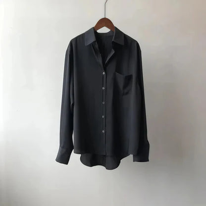 Camicia Blusa da Donna con Taglio Sartoriale e Drappeggio Fluido