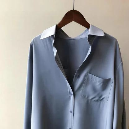 Camicia Blusa da Donna con Taglio Sartoriale e Drappeggio Fluido