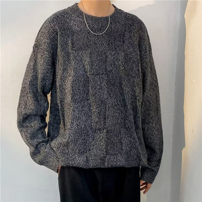 Maglione da Uomo Invernale a Maniche Lunghe con Motivo a Rete a Diamante