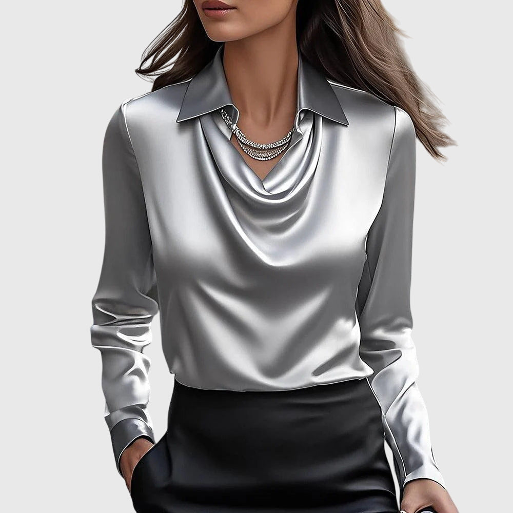 Blusa da Donna con Scollo Pieghettato e Taschino sul Petto