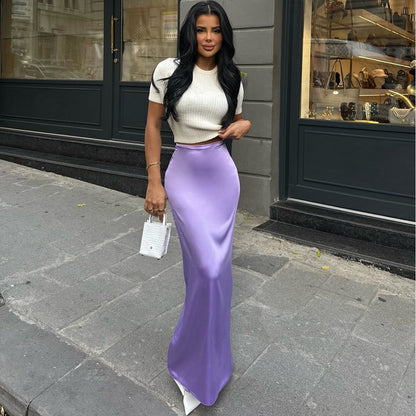 Women's Long Autumn Dress with High Waist and Asymmetric Draping