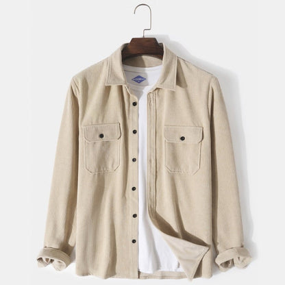 Camicia da Uomo a Maniche Lunghe in Velluto a Coste con Dettaglio Bottoni