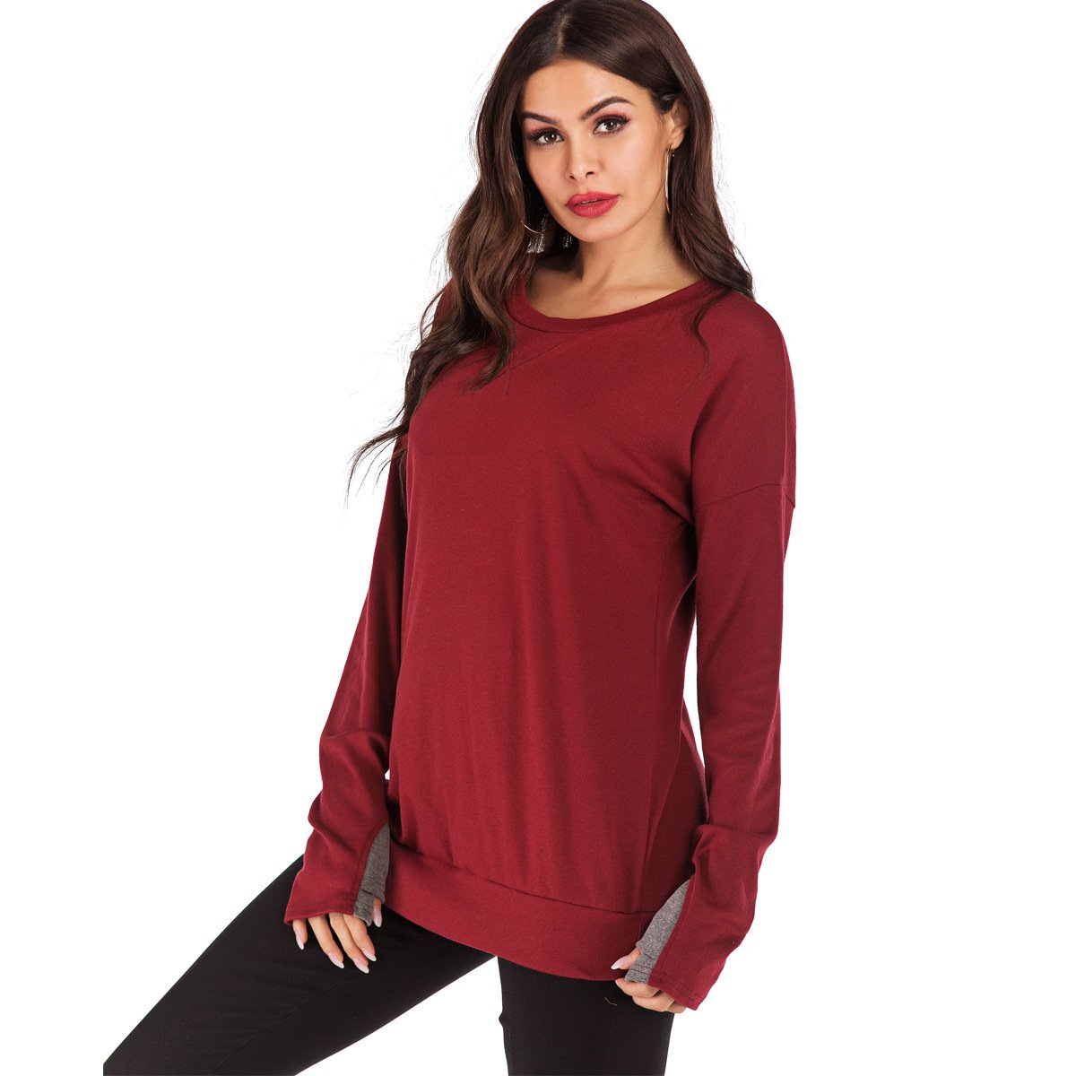 Maglione Pullover Donna a Maniche Lunghe con Scollo Rotondo, Vestibilità Ampia e Colore Tinta Unita